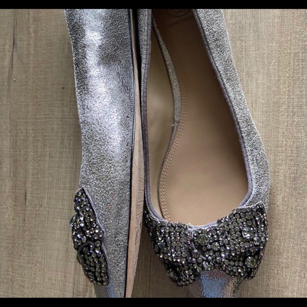 Tory Burch NIB Esme Jeweled Gray Flats 7.5M - Picture 8 of 16